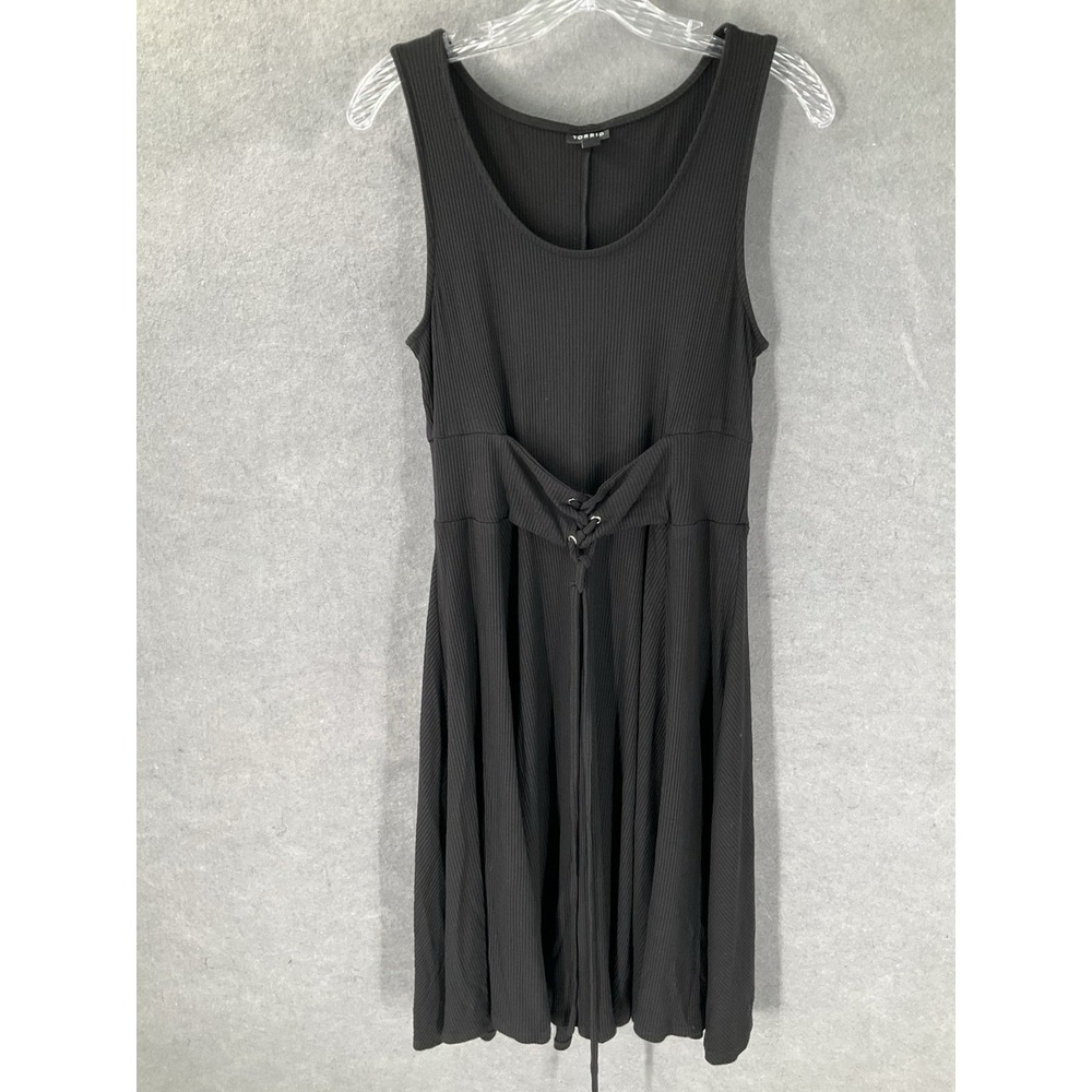 Torrid Dress Women 1x Black Corset Tie Sleeveless Ribbed Flowy Stretch Peasant